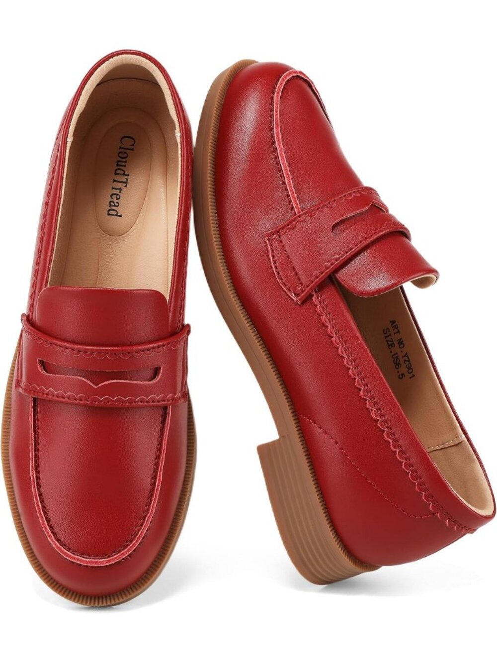 Women's Red Leather Comfortable Lightweight Moccasins Loafers & Slip-Ons Shoes